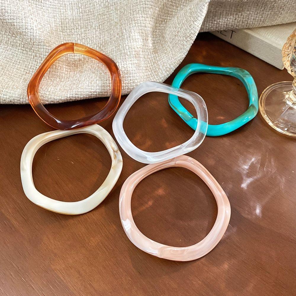 Ретро Глиттер Акриловый Браслет Винтажный Геометрический Неправильной Формы Браслет Желейного Цвета Широкий Браслет Женский