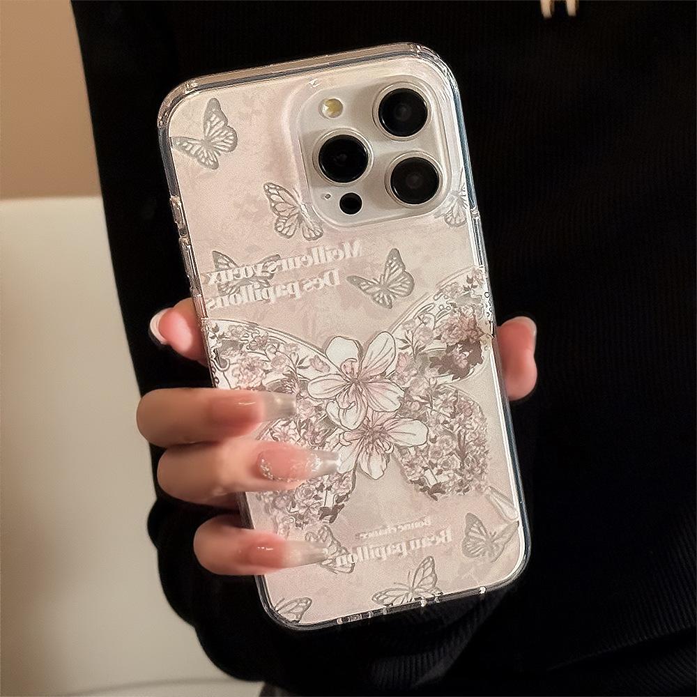 Двухслойная цепочка с подвеской 'Роза Мечты и Бабочка' для Iphone15 17promax Подходит для 16 Apple 14 Чехол для мобильного телефона 11 Фея