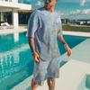 Men's Shorts and T Shirt Set T-Shirt Outfits Blue Marble Prints Crew Neck Outdoor Street Short Sleeve Apparel 2pcs Basic Classic