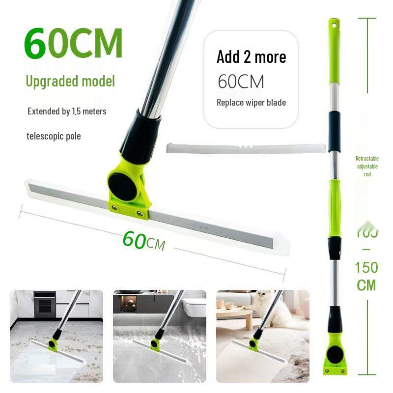 Зеленая телескопическая штанга 1,5 м, напольный скребок для кухни и ванной комнаты - Силиконовая волшебная метла и скребок для воды