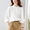 Apricot Embroidered Shirt for Women Long-sleeved Spring Stand Collar Top Temperament Lady Pure Cotton Embroidered Shirt