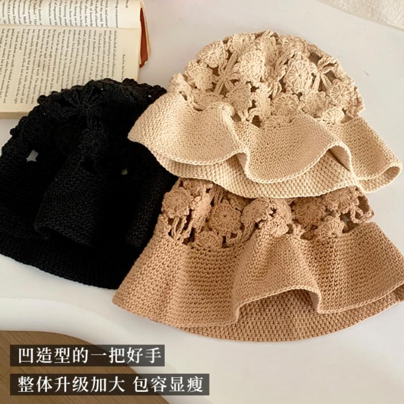 Японские вязаные крючком шапки-ведра ручной работы для женщин, летние, осенние, тонкие, дышащие, модные, универсальные, сладкие, вязаные шапки-ведра