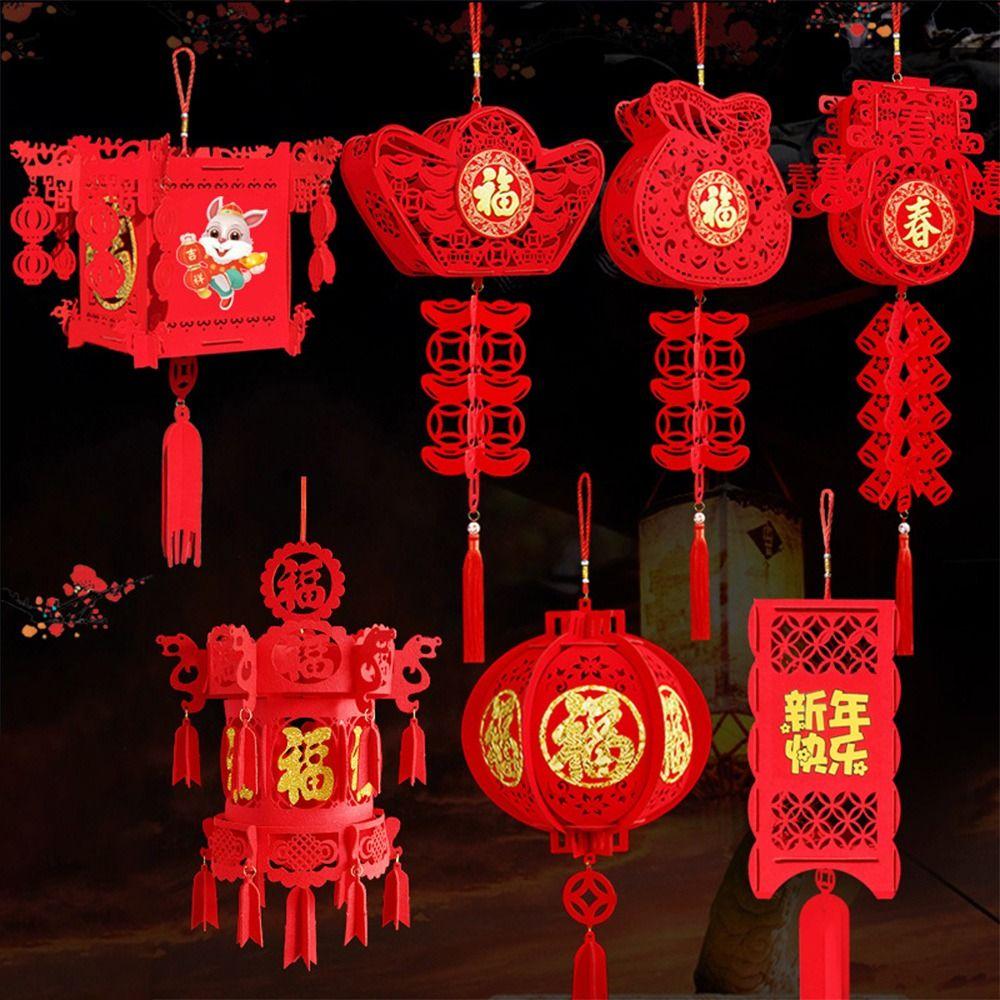 Golden Fu Character 3D Palace Lantern Red Lucky Charm NEW New Year Hanging Lantern Home Decoration