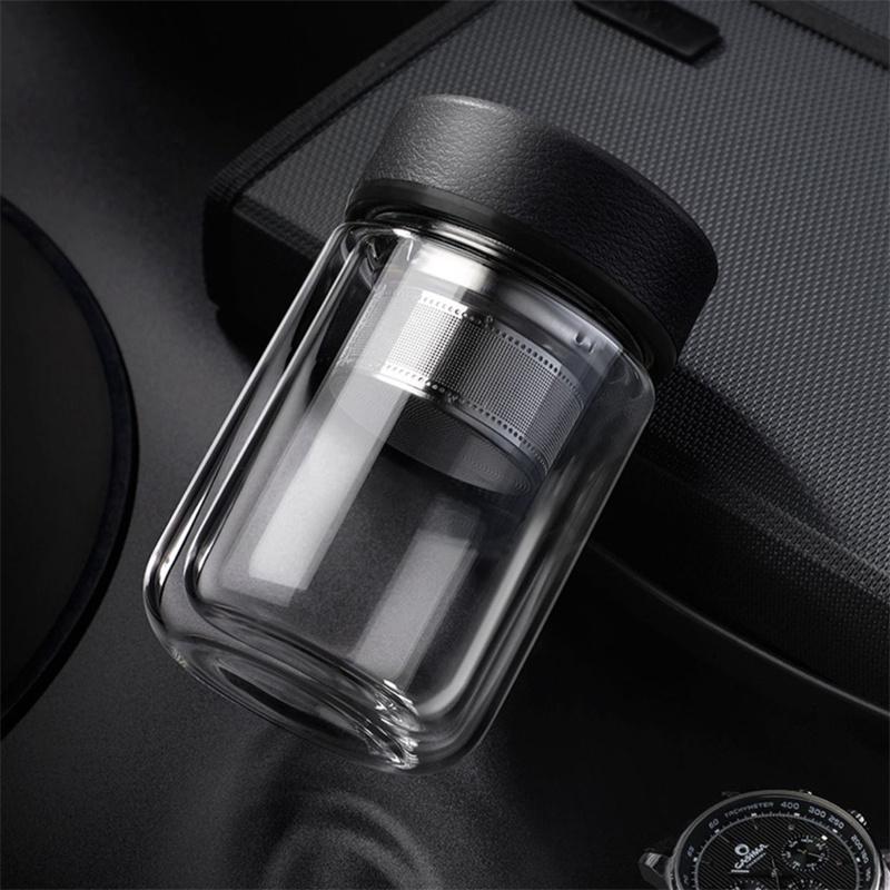 Portable 310ml Glass Water Bottle with Tea Infuser Double Wall Thermal Tea Water Separation Glass Mug Travel Drinking Cup