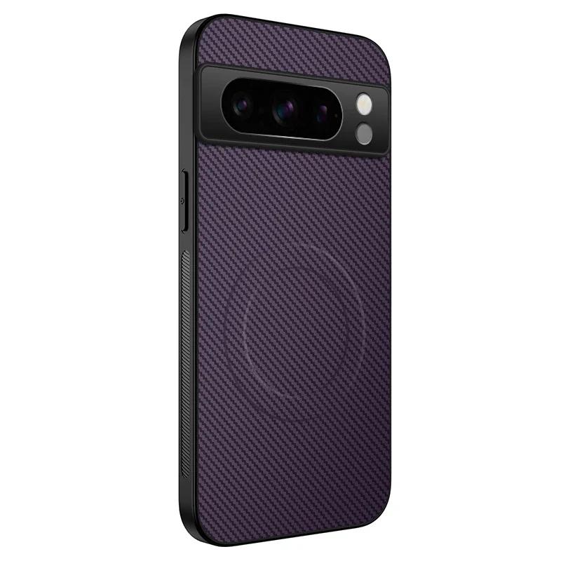 Magnetic Wireless Charging Phone Case For Google Pixel 7 8 Pro 6A Lens Protection Matte Carbon Fiber Pattern Silicone Cover Case