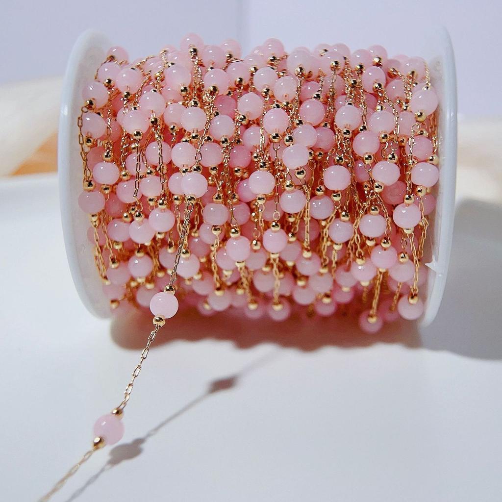 1meter Opal Stone Bead Copper Chains Stone Copper Beaded KC Gold Color Necklace Chain Bracelet Supplies for DIY Jewelry Making