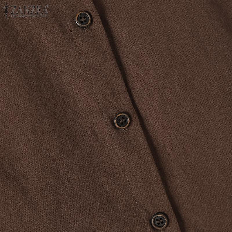 ZANZEA Женская повседневная летняя блузка с отложным воротником и коротким рукавом