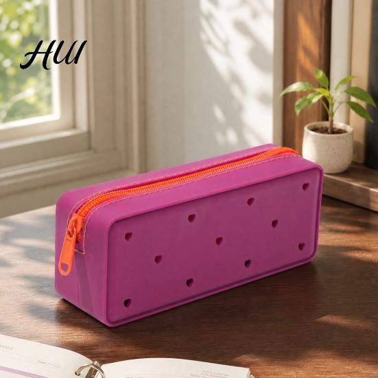 Pen Holder Silicone Pencil Case, Cute Heart Star Shape Large Pouch, School Case Soft Bag for Students, Stationery Organizer Capacity