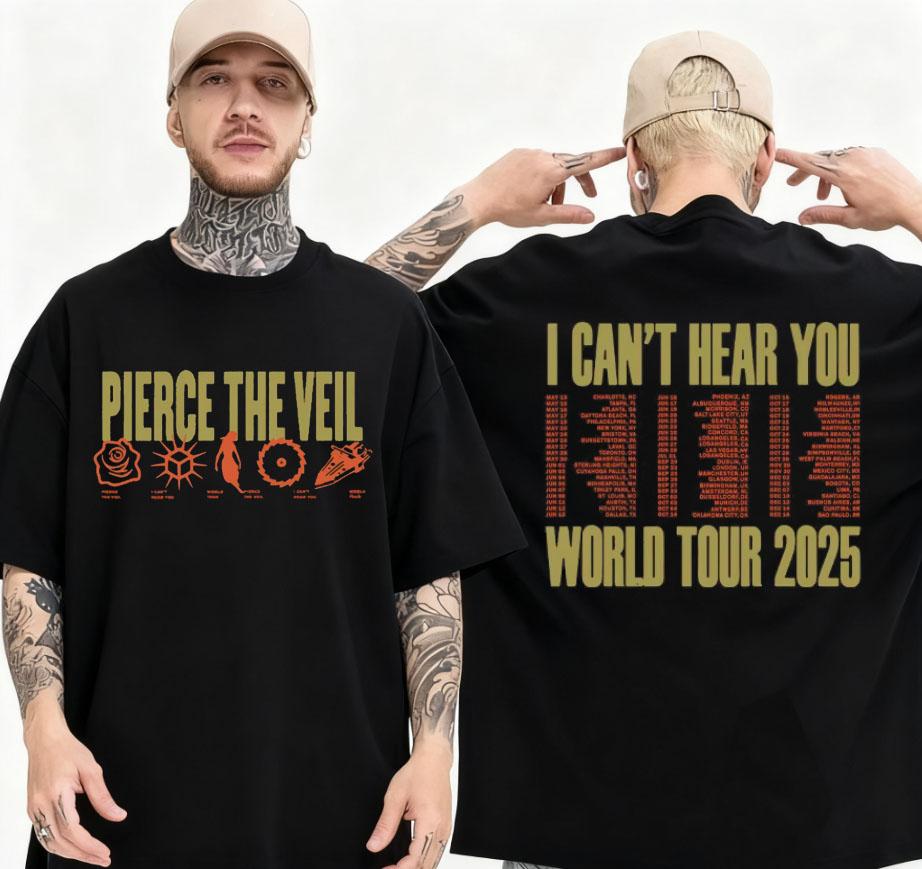 Pierce The Veil 2025 Символ Я Не Слышу Твой Мир Тур Дата Футболка Летняя Мужская Свободная Хлопковая Футболка Модная Повседневная Футболка