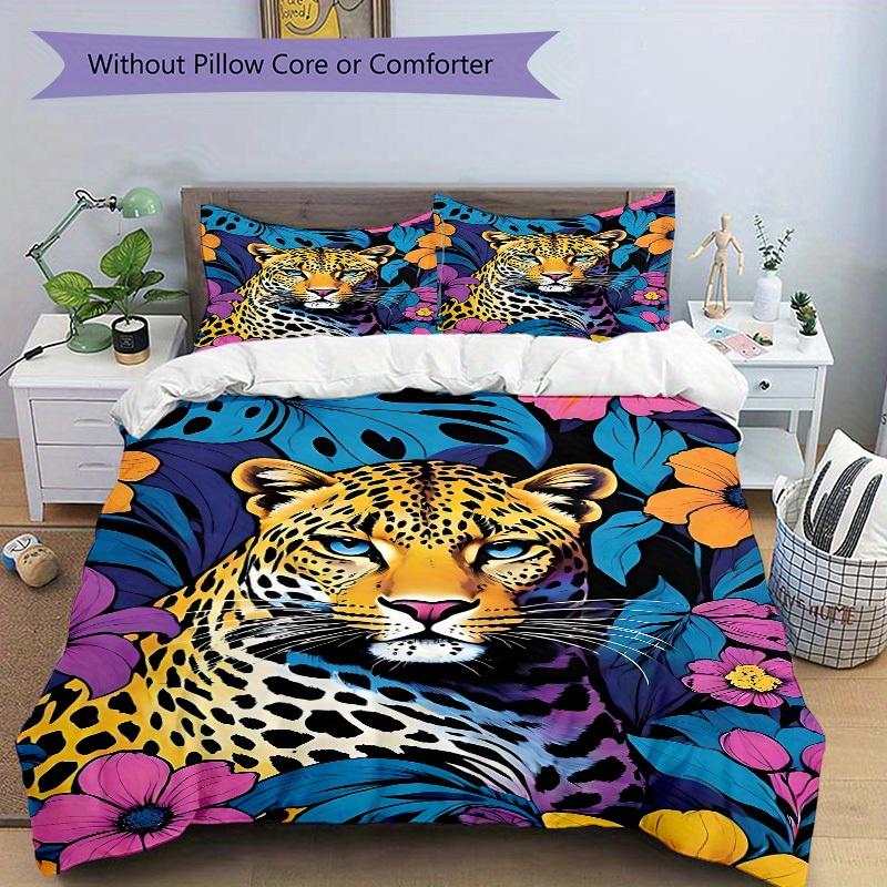 3pcs Leopard Floral Bedding Cover Set, Fashion Classic Popular Print Bedding Set, Soft Comfortable, All - Season Use, For Bedroom, Guest Room113
