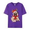Pug Dog Reindeer Antlers Lights Christmas Tshirt Daily Loose Casual Shirts Company Group Tees Wholesale Tshirts 100 Pcs