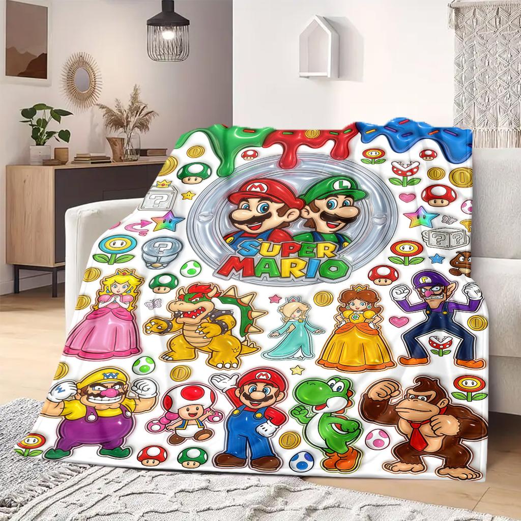Mario Anime Print Blanket Warm Comfortable Flannel Blanket Suitable for Bedrooms, Sofas, Beds, Chairs, Picnics, Travel