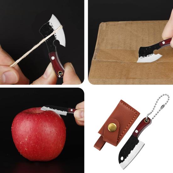 Mini Chef Knife Keychain with Sheath Knife Sharpener Multi-functional Pocket for Package Opener Box Cutter Letter