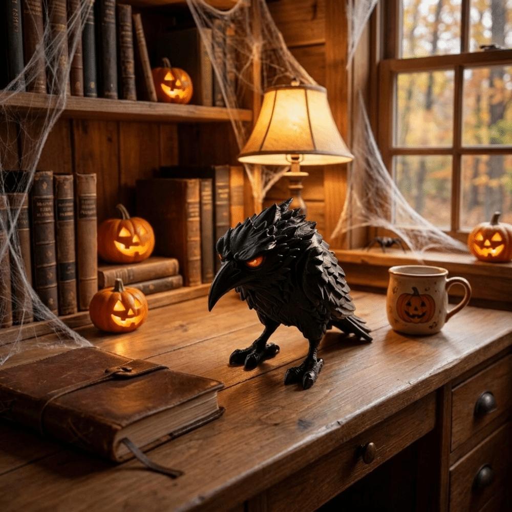 Dark Themed 3D Printed Raven Statue Gothic Style Desktop Ornaments Gothic Lovers Gift