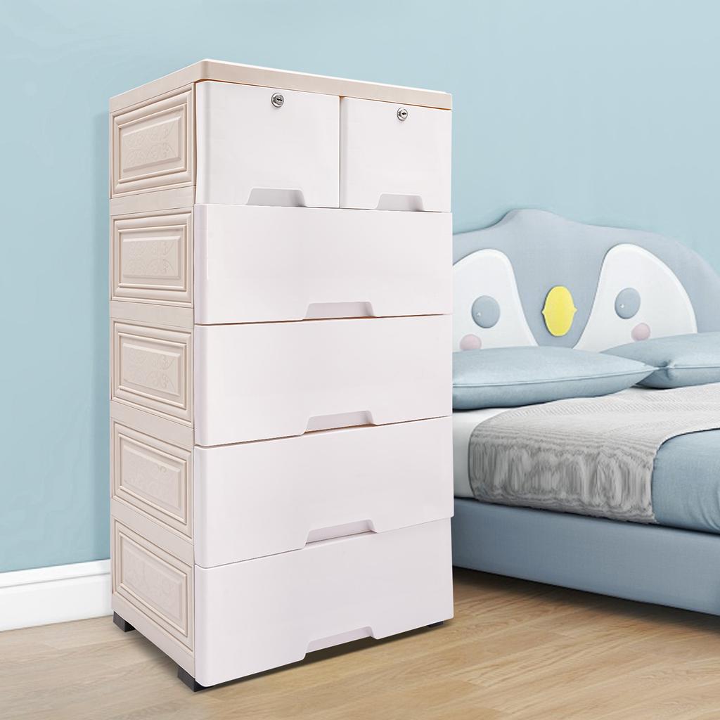 6-Drawer Plastic Storage Cabinet White Modern Dresser Organizer for Closet Bedroom Office 30kg Capacity Rectangular Drawers Unit