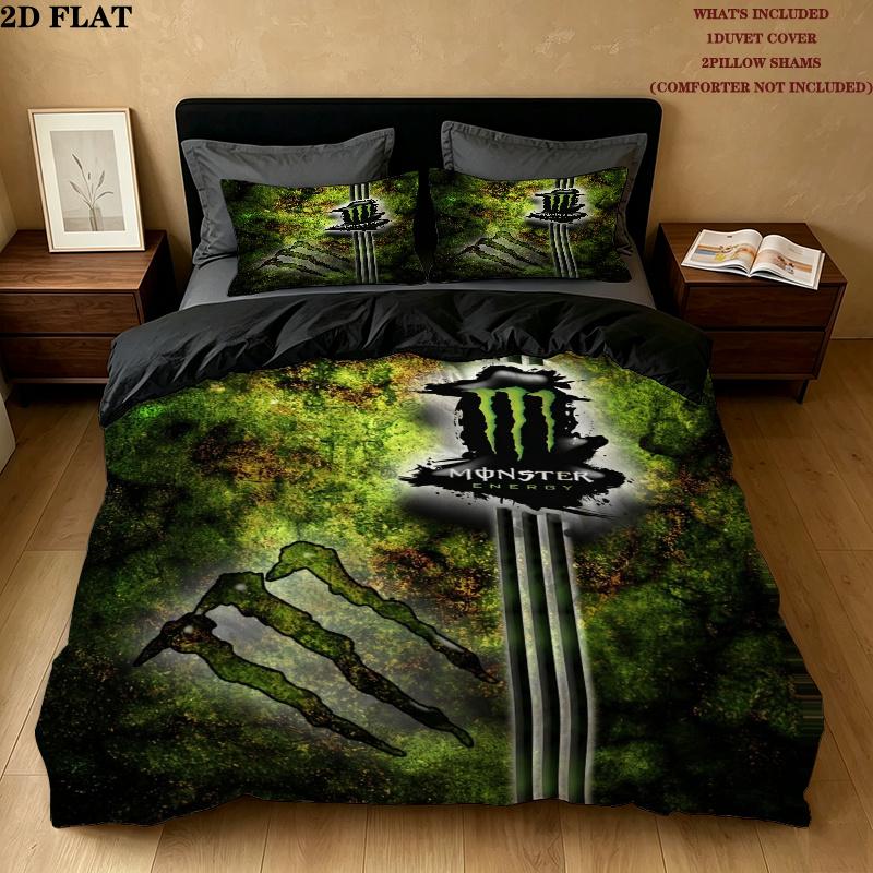 Monster Energy Pattern Bedding uilt Set uilt Cover Pillowcase Home Decoration Birthday Gift (1 * duvet cover + 2 * pillowcase without core)
