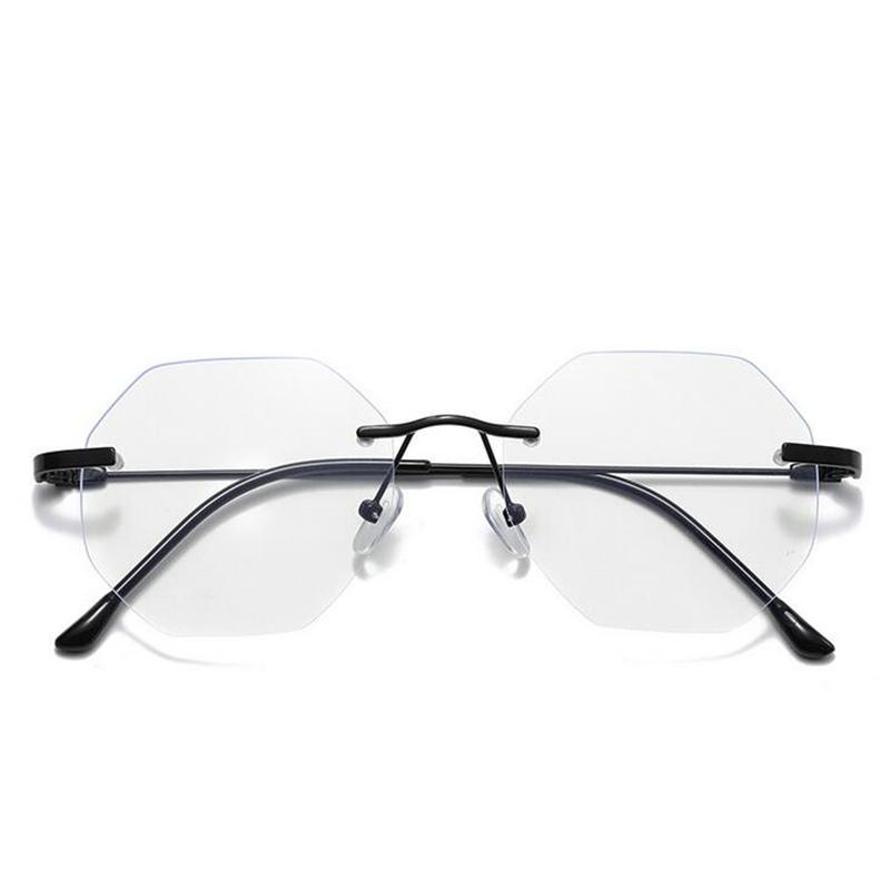 Rimless Blue Light Blocking Finished Myopia Glasses Women Metal Frameless Polygon Shortsighted Eyewear Diopter -1.0 -1.5 To -4.5