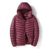 Men White Duck Down Jacket Ultra Light Thin Casual Coat Outerwear with Hood New Arrival Winter Autumn
