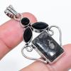 Natural Black Fossil Coral, Spinel 925 Sterling Silver Pendant 2.05" Z1h51