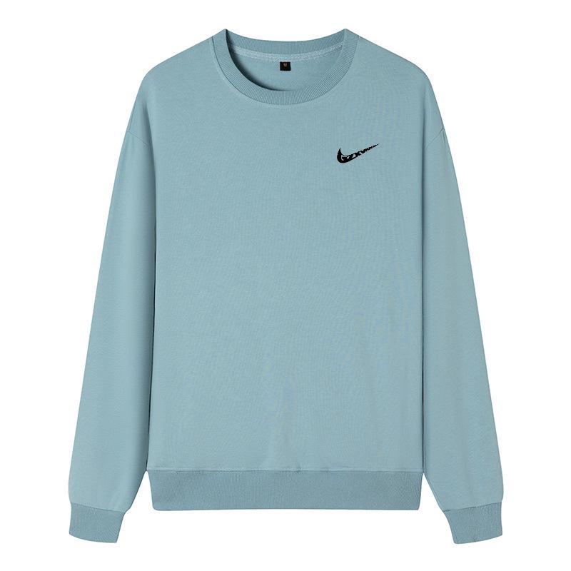 Мужская хлопковая толстовка с круглым вырезом: Весна/Осень, Свободный крой, Большой размер, Однотонный, Парная спортивная одежда, Куртка-футболка с длинным рукавом и логотипом.