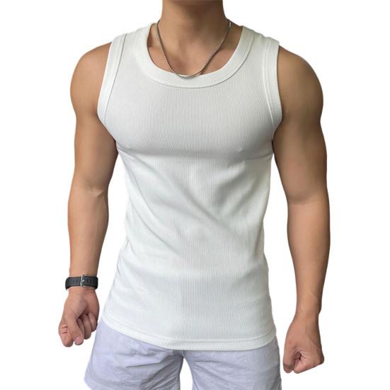 Мужской спортивный жилет с круглым вырезом без рукавов, облегающий эластичный однотонный топ, ребристые топы для фитнеса