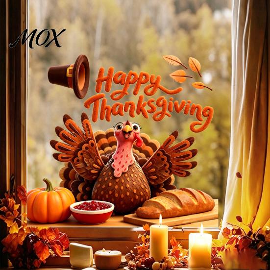 Autumn Harvest Wall Decals Thanksgiving Turkey Window Static Sticker, Decorative Removable PVC Decals, Reusable Glass Clings Theme for Indoor