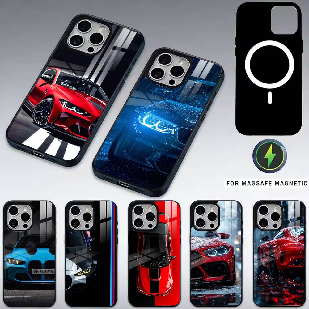 Синие Красные Машины M3 M4 Чехол для Телефона Для iPhone17,16,15,14,13,12,11 Plus,Pro Магнитный с Magsafe Беспроводной Зарядкой