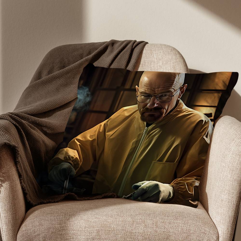 cool Walter White Breaking Bad Pillow Case Square DoubleSided Printing Short Plush Sofa Cushion Cover Bedroom Bedside Pillow