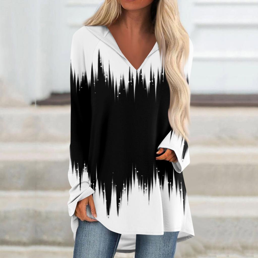 Женские свободные топы с V-образным вырезом и капюшоном с длинными рукавами, повседневные топы, домашние пижамы для отдыха, топы