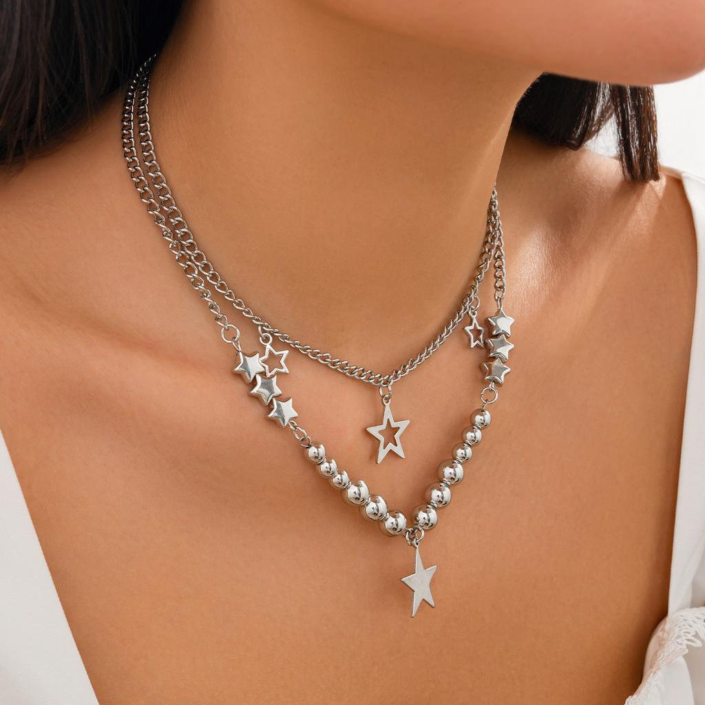 Sweet And Cool Wind Star Love Pendant Fringed Necklace, Creative Imitation Pearl Beaded Collarbone Necklace