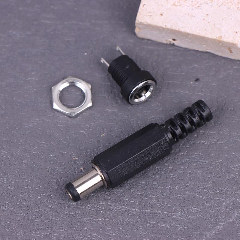 5Pairs DC12V 5.5 X 2.1mm Plastic Male Plugs DC Power Socket Female Jack Screw Nut Panel Mount Connector
