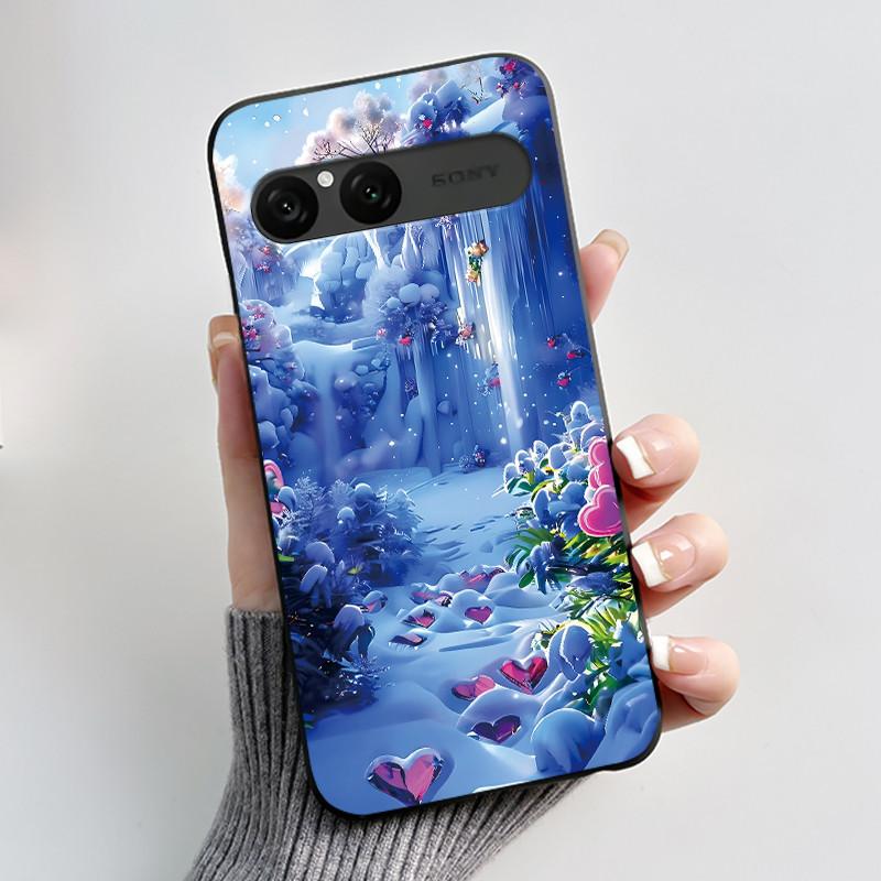 Cute Case For Sony Xperia 10 VII Fundas Capa Printing Shell Protective Cover Soft Silicone Cartoon Black Casing Coque
