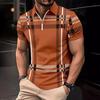Summer Plaid Printed Short Sleeve Top Men's Casual Lapel Polo Shirt