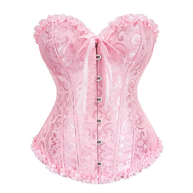 Garment Halloween Elegant Women Body Shaper Corset Vintage Jacquard Bustier Top Ruffle Lace Gothic Cosplay Characteristics Party