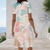 Women Plus Size Round Neck Short Sleeve Abstract Printed A Line Flared Dress