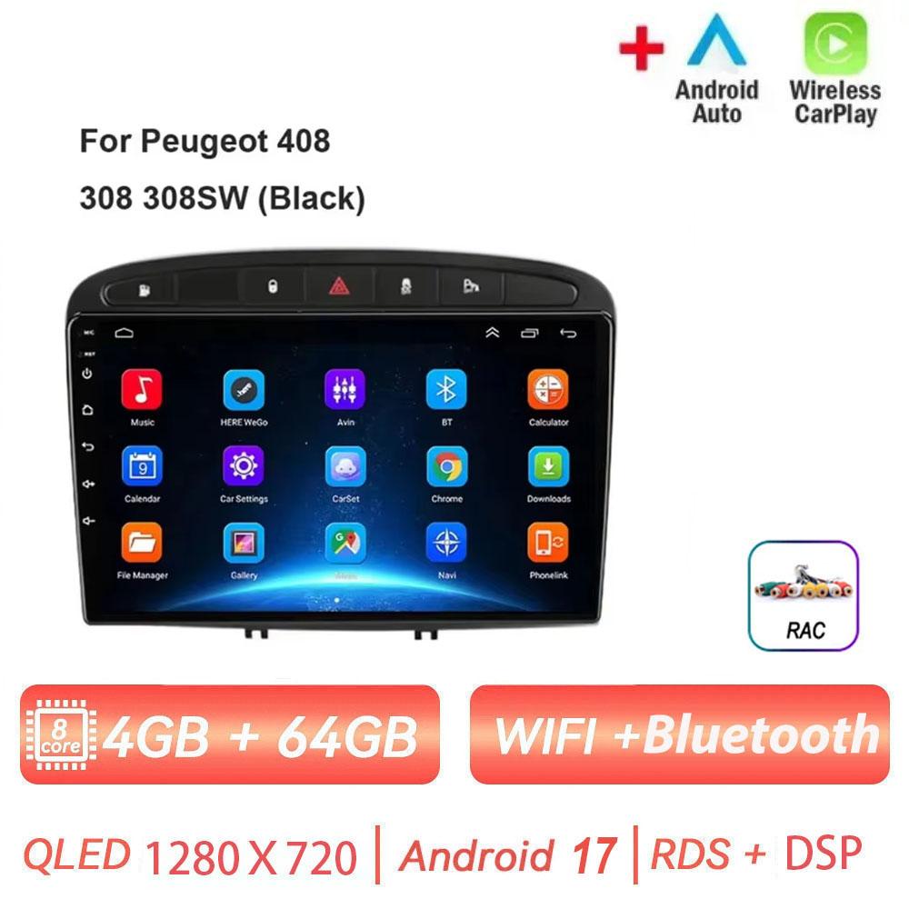 Autoradio GPS RDS DSP Multimédia 2DIN Android 17 pour Peugeot 408 et Peugeot 308 308SW avec Carplay sans fil et lecteur DVD