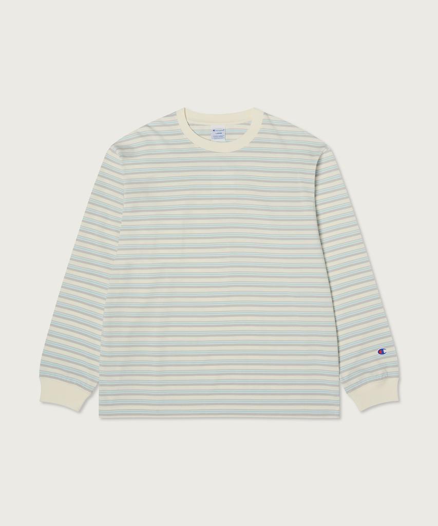 CHAMPION Loose Fit Striped Long Sleeve T-Shirt Ecru