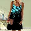 Женское мини-платье с синим цветочным принтом без рукавов, вечернее платье, летнее пляжное платье, сарафан