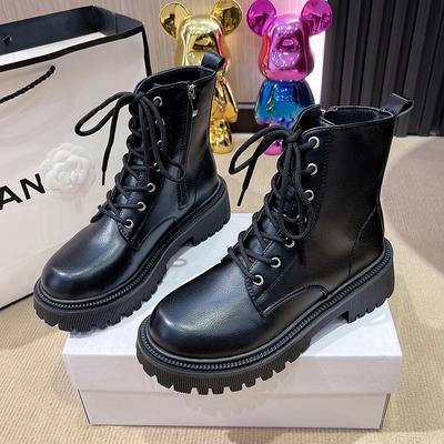 Модные женские туфли с круглым носком женские ботильоны 2024 новые модные однотонные массивные современные женские туфли на шнуровке Botines De Mujer