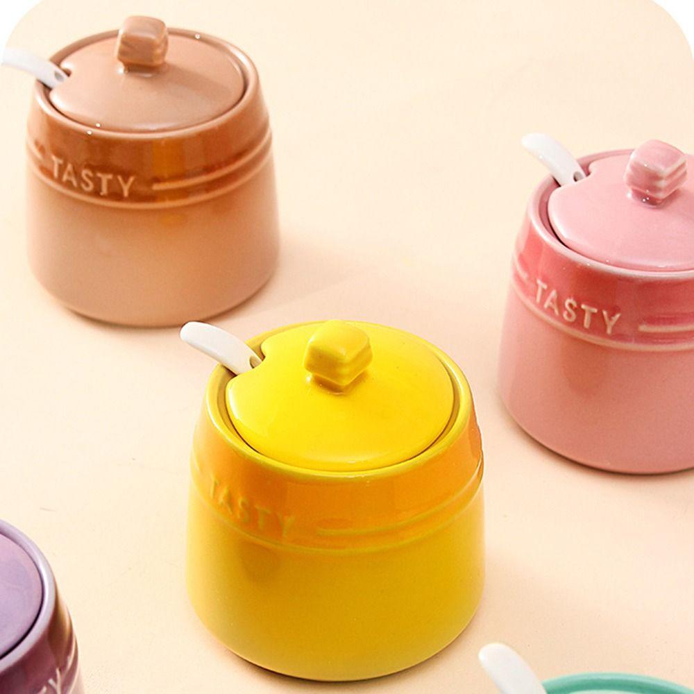 Spoon Ceramic Spice Jar Lid Kitchen Canisters Creative Sugar Pot Salt