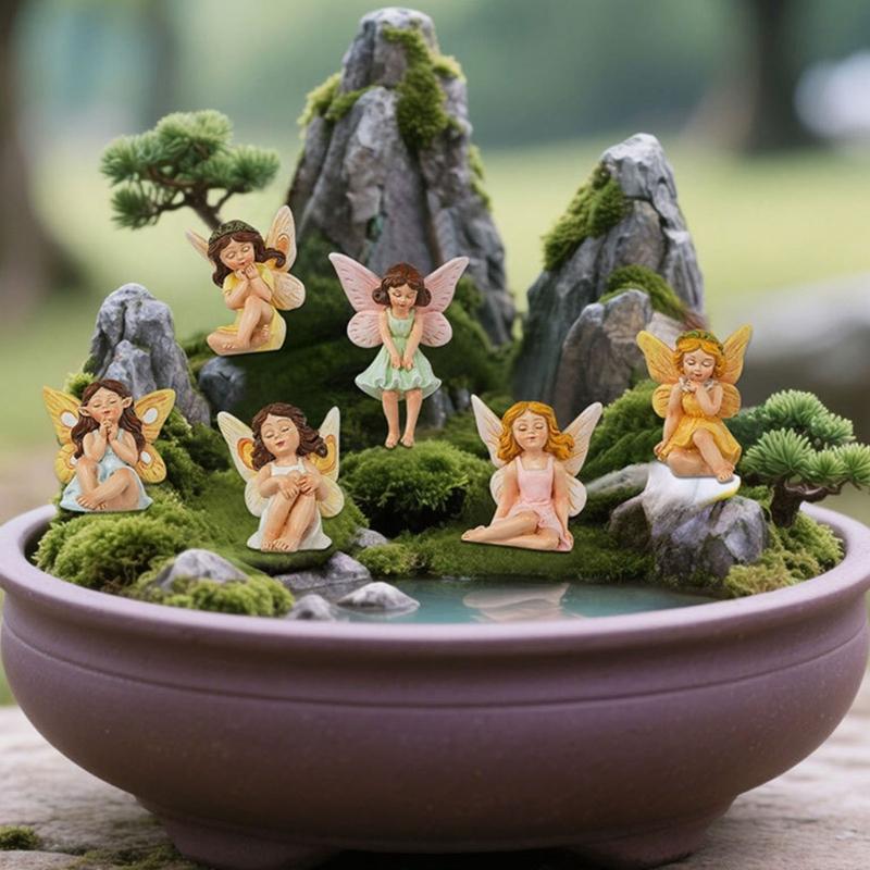 6pack Weatherproofed Resins Figurines Outdoor Fairies Garden Resin Crafts Sculptures for Outdoor Display