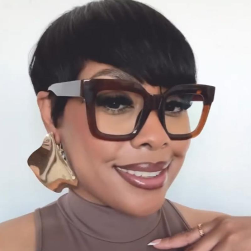 New Blue Light Blocking Women'S Presbyopic Glasses Transparent Brown Big Square Reading Glasses Astigmatism Prescription Eyewear