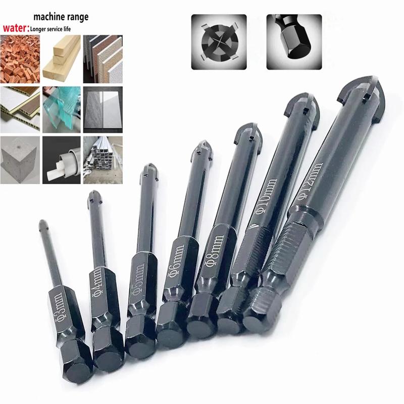 7pcs/Set Cemented Carbide Cross Hex Tile Glass Ceramic Drill Bits Set Efficient Universal Drilling Tool Hole Opener For Wall