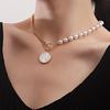 Niche Design High-end Splicing Chain Imitation Fritillary Pendant Necklace Women's Cold Wind OT Buckle Pearl Necklace