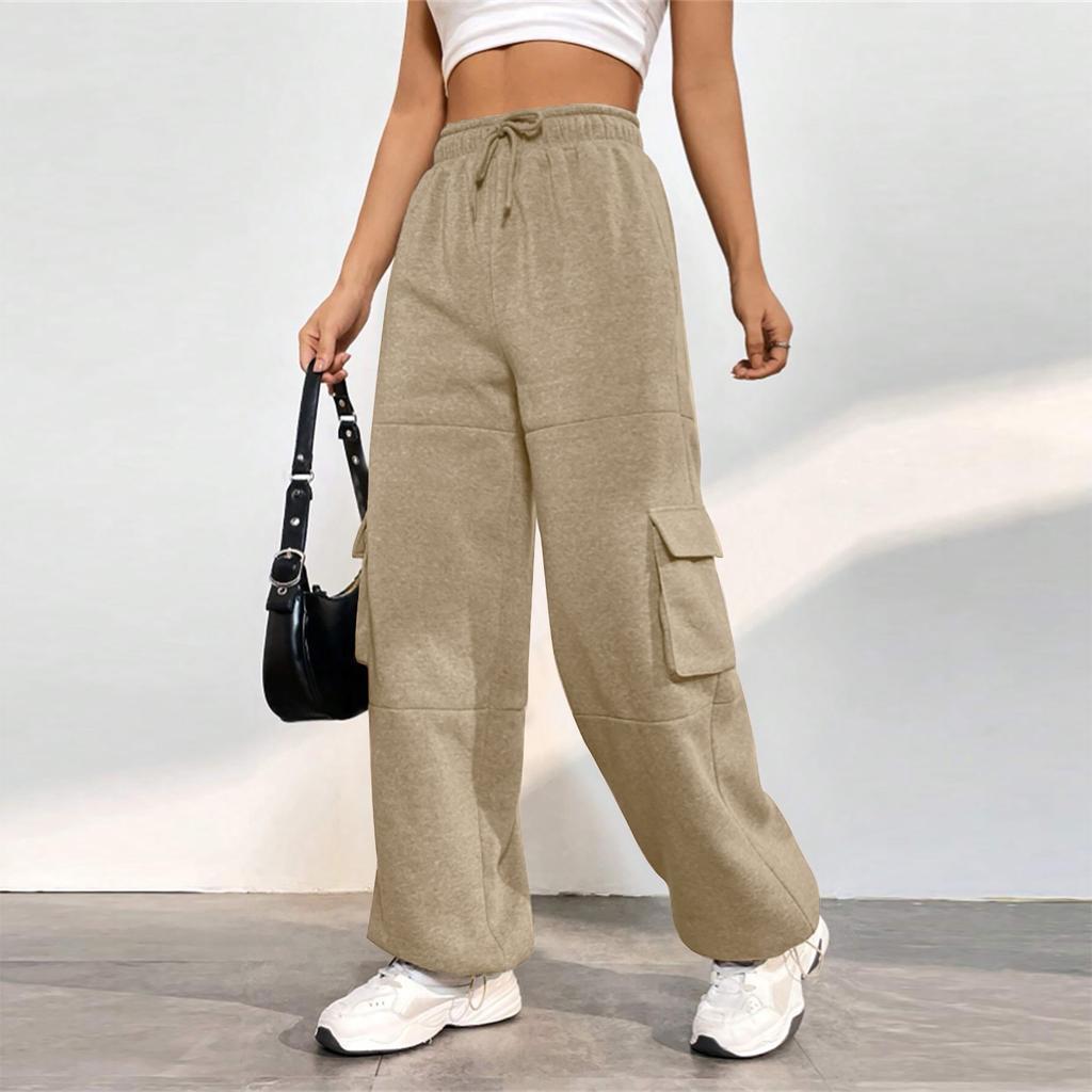 Женские базовые спортивные брюки с эластичной резинкой на талии и несколькими карманами, спортивные прямые брюки