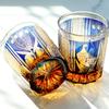 Ручная работа Роскошный синий стакан для виски в японском стиле Ручная резьба Павлин Стекло Edo Kiriko Стакан в индивидуальной подарочной коробке