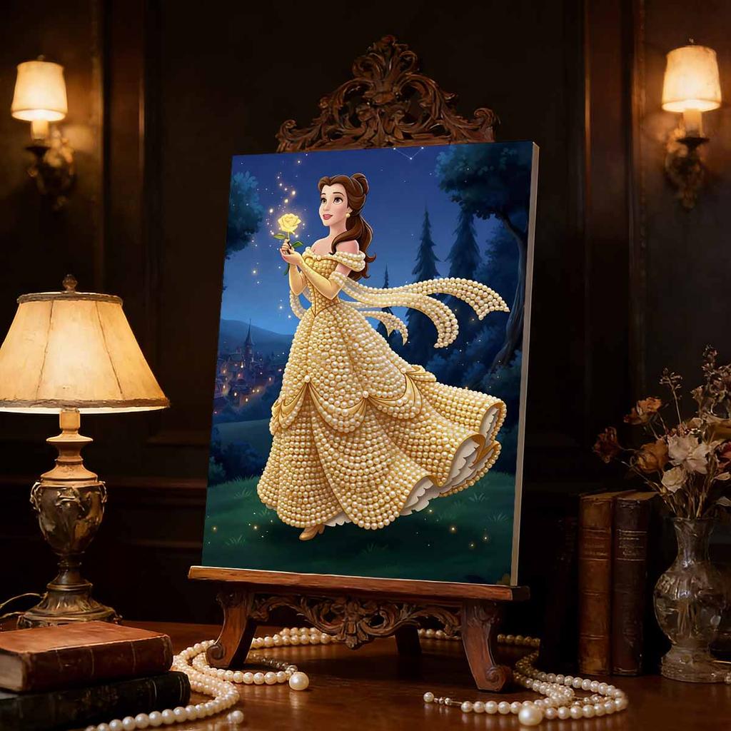 Disney Жемчужная живопись Белль Золотое платье Роза Творческое искусство Изысканный пейзаж Сверкающая живопись Ремесло Настенное украшение для дома DIY Ручная работа Подарок