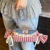 Metal Chain Candy Shape Bag Cherry Denim Lace Shoulder Bag Sweet Red Plaid Crossbody Bag  Travel