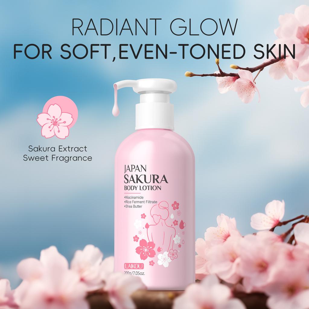 Лосьон для тела Sakura Radiant - Увлажняющий и кремовый с витамином С и маслом ши, Нежирное увлажнение Охлаждающий для сухой, потрескавшейся кожи, Лосьон для ухода за кожей