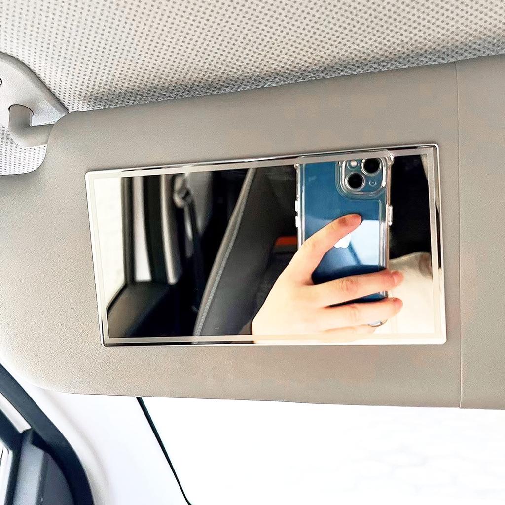Car Sun Visor Vanity Mirror Stainless Steel Auto Makeup Mirror Unbreakable Rear View Sun Shading Cosmetic Mirror